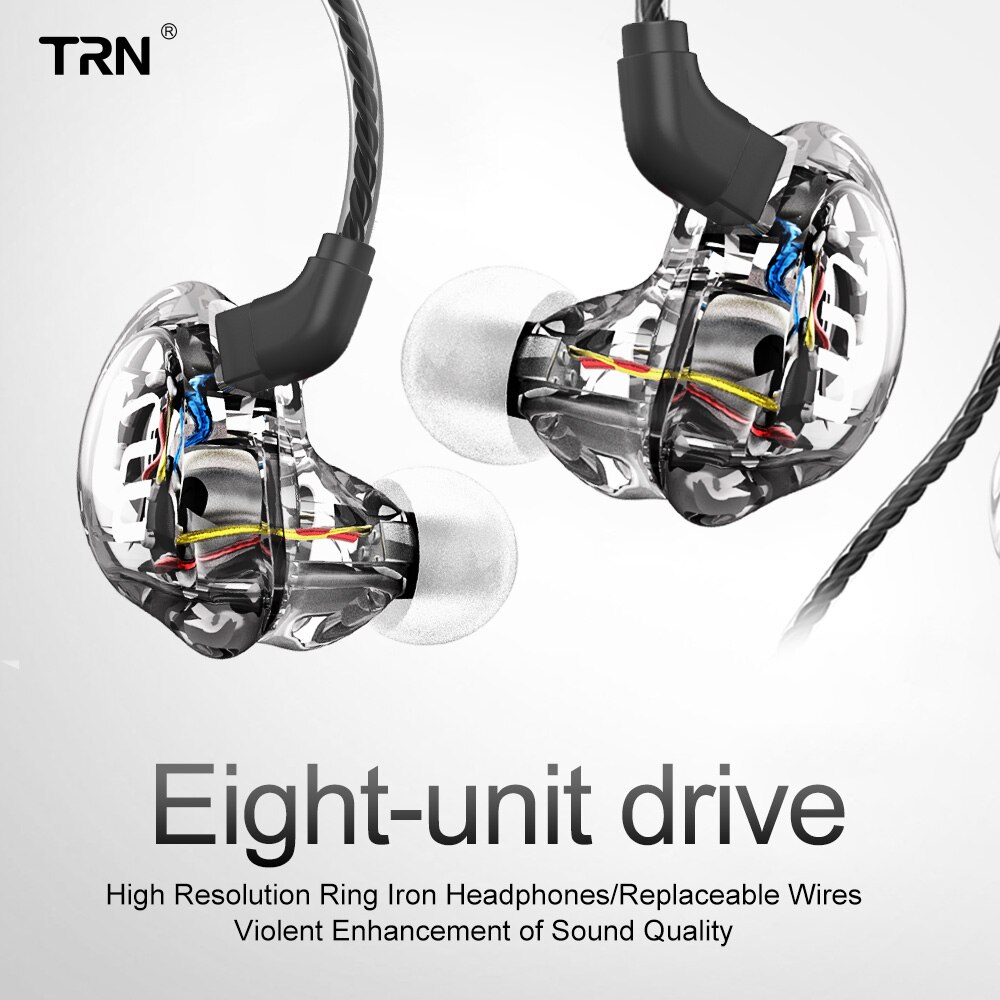 Trn-fone de ouvido híbrido v10, 2dd, hifi monito, para corrida, esporte, tomada de ouvido com 2pin destacável, v90 \ ba5 \ t3