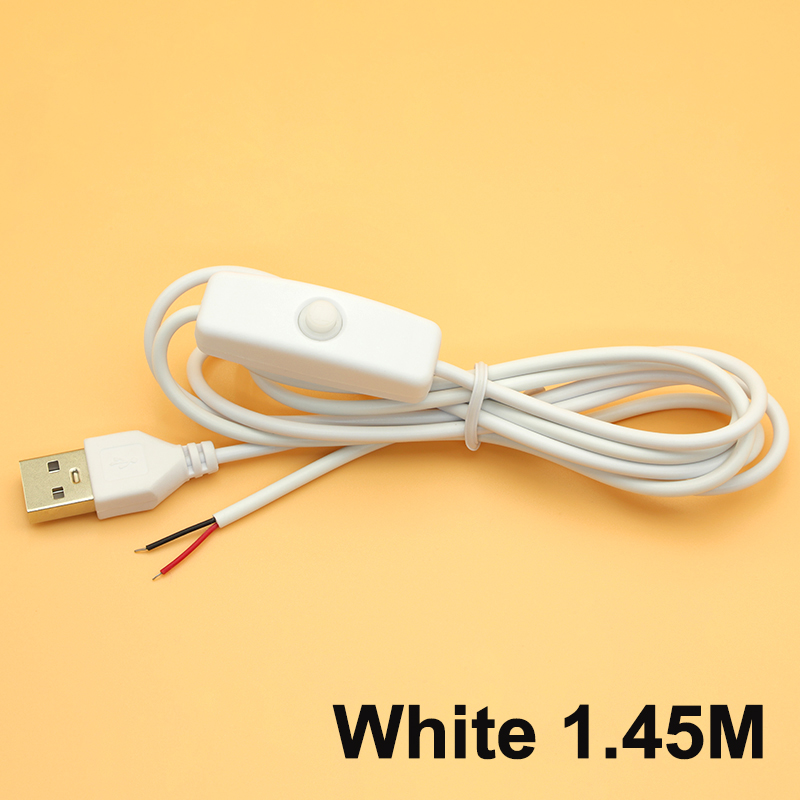 Cable de alimentación con interruptor de 5V, Cable de conexión USB macho a 2 núcleos, botón de 501 encendido y apagado para lámpara de tira LED, bombilla DIY, 1/5/10 Uds.: Blanco / 10-19 Unids