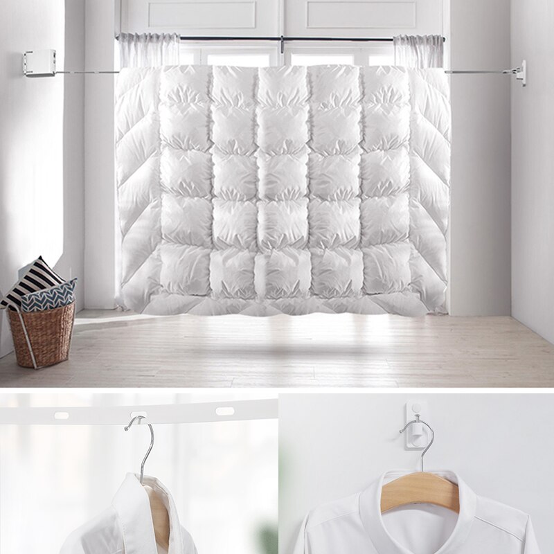 Wall Mounted Retractable Clothesline Indoor Outdoor Laundry Hanger Bathroom Dryer Organizer Telescopic Clothes Drying Rack
