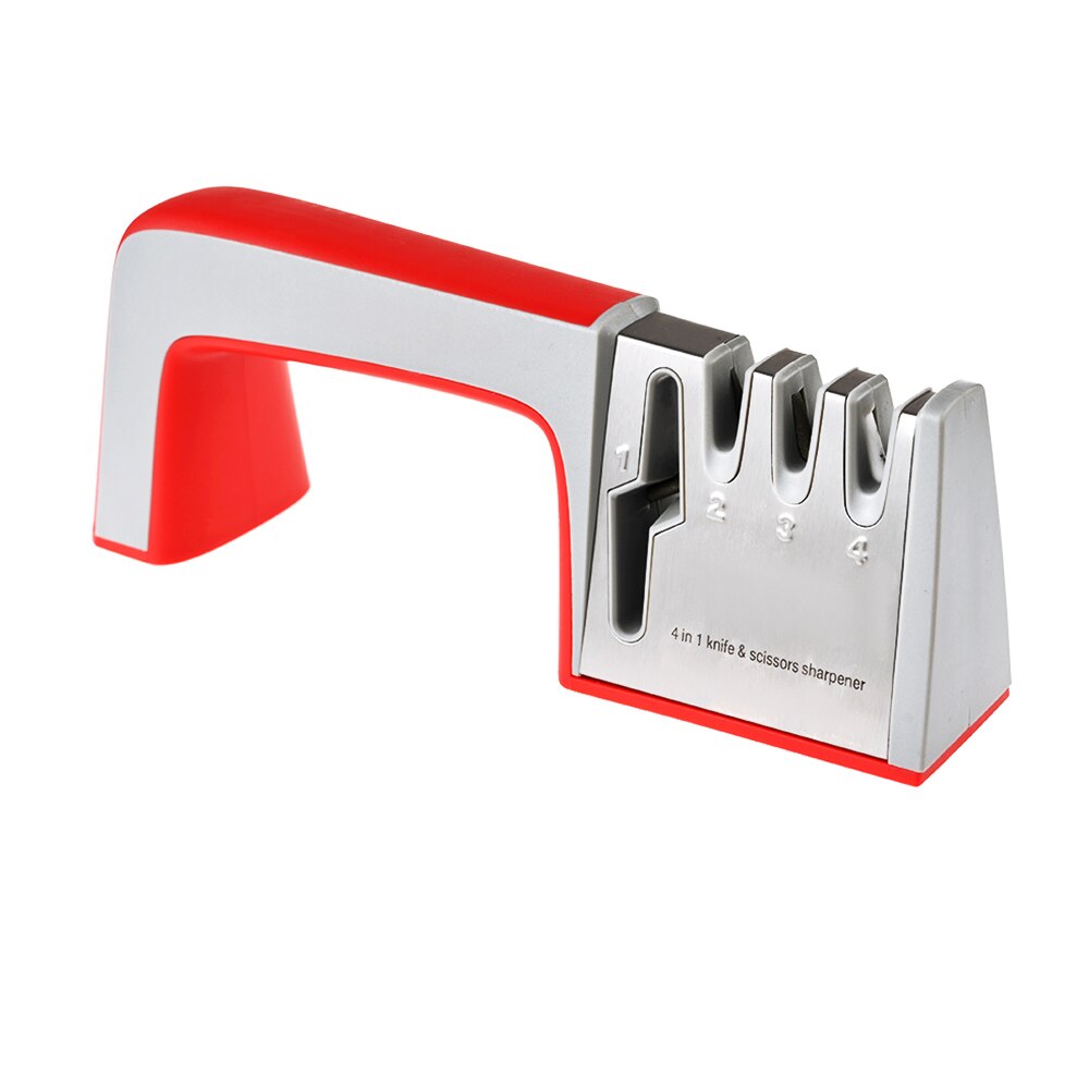 Knife Sharpener Kitchen Sharpening Stone Tungsten Steel and Ceramic Kitchen Knives Accessories: 4 Segments-Red Gray