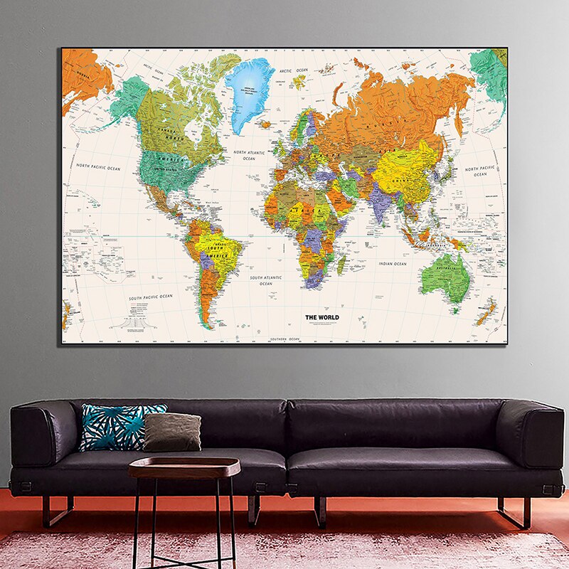 84*59cm The World Map Decorative Canvas Painting Wall Art Prints Unframed Pictures School Supplies Living Room Home Decoration
