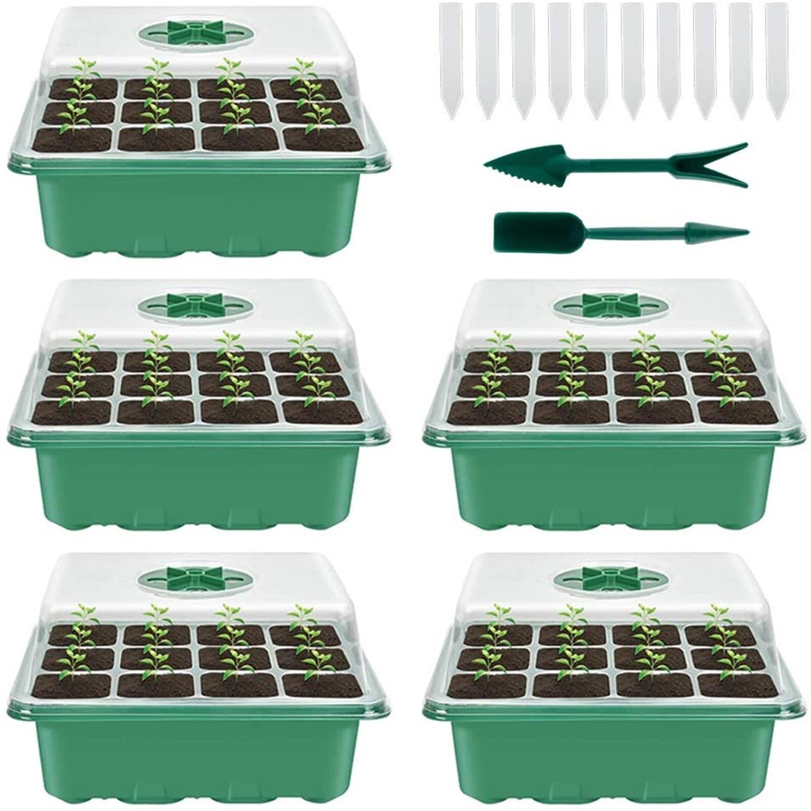 Plateaux de démarrage de graines, plateau de semis (12 cellules par plateau), humidité réglable plateau de Germination des plantes, jardinière Pot de fleur avec 5 paquets