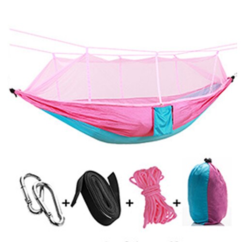 Hamaca portátil con mosquitera para acampar, tienda impermeable con mosca de lluvia, lona, doble, ligera, de nailon, para exteriores: pink -sky blue