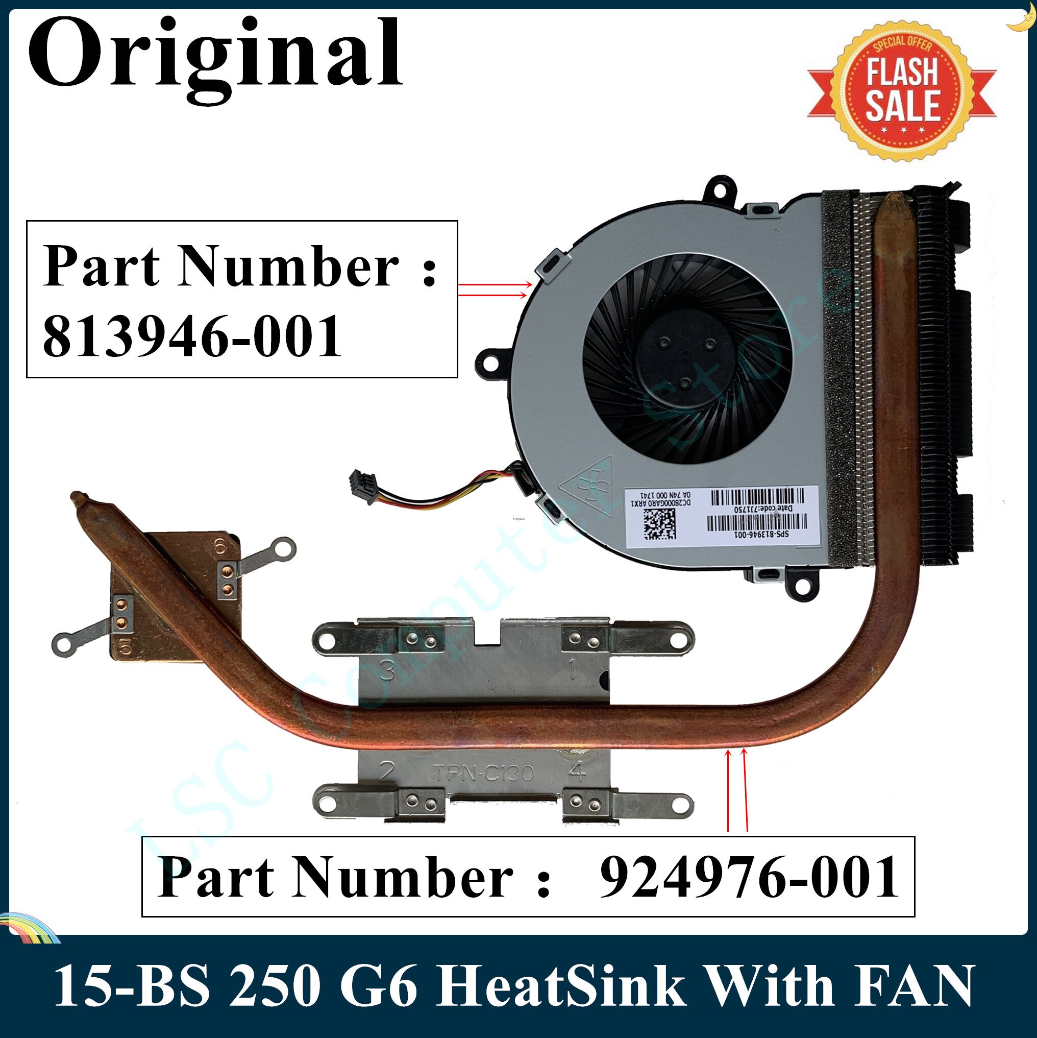 LSC For HP 15-BS 250 G6 Laptop Cooler Radiator HeatSink With FAN 924976-001 813946-001 DA28000GAR0 100% Tested Fast Ship