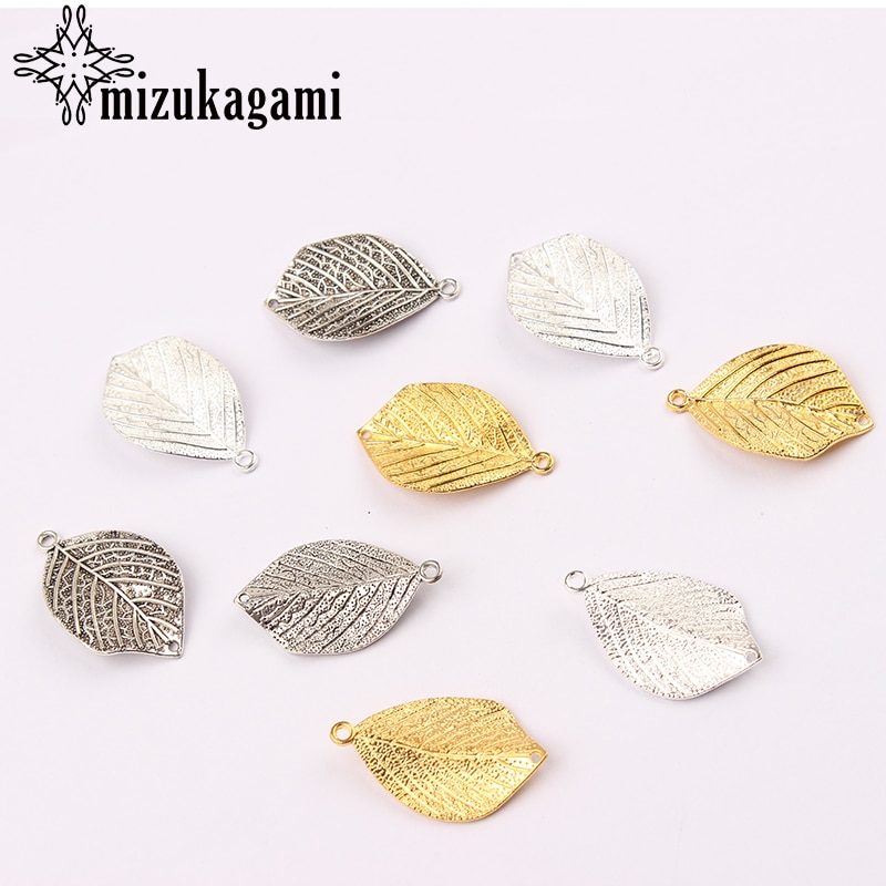 * 32*20mm 10 unids/lote de aleación de Zinc de oro blanco K hojas encantos colgante de la joyería de DIY hacer collares resultados Accesorios