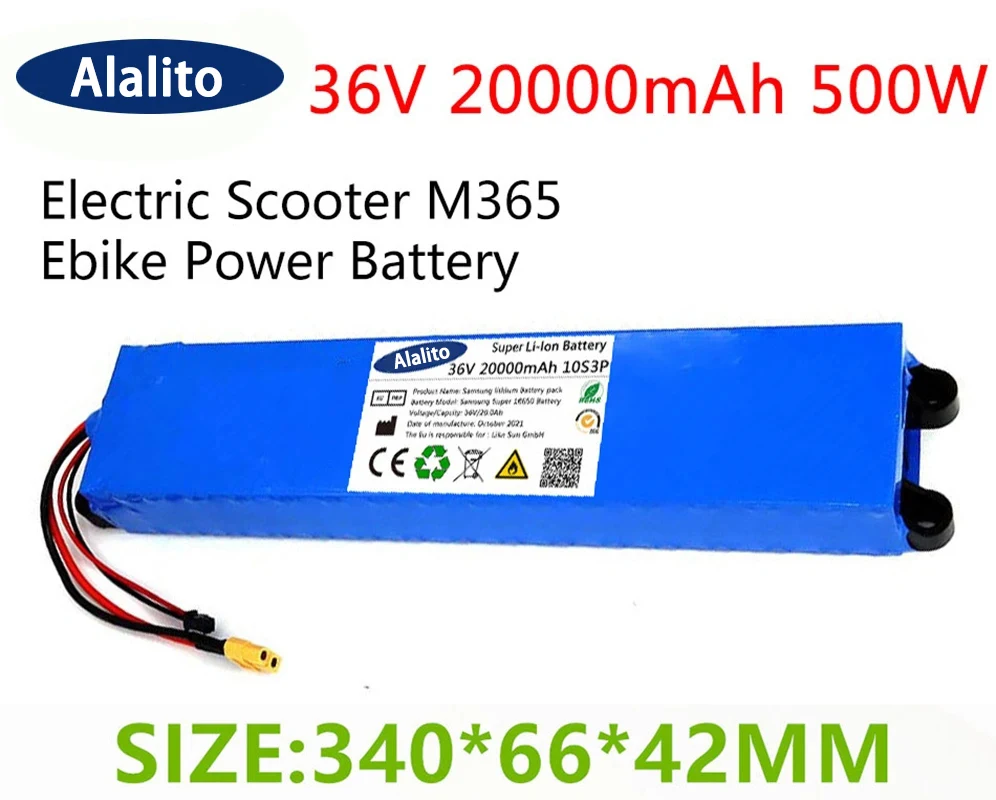 Paquete de batería de litio 2024, 36V, 20Ah, 18650, 10S3P, 20000mah, 500W, mismo puerto, 42V, para batería de energía M365 con BMS