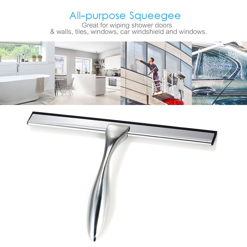 Glass Window Squeegee Cleaner Shower Bathroom Mirror Rubber Wiper with Suction Hook Water Vapor Removal Cleaning Brush