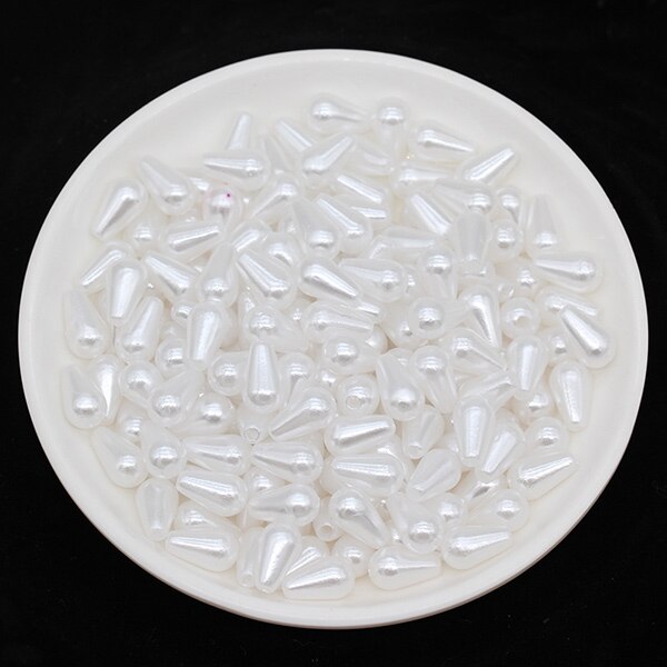 100p 6x10mm gouttelette ABS Imitation perle entretoise perles en vrac pour collier de perles bricolage boucle d'oreille fabrication de bijoux fournitures: white
