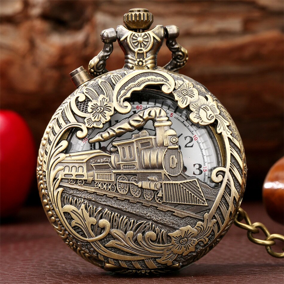Steampunk tåg led display kvarts fickur antika hängande klocka fob kedja fickur män kvinnor