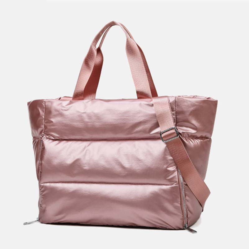 Winter Pluizige Gewatteerde Vrouw Handtas Grote Gewatteerde Shopper Bag Vrouwelijke Gewatteerde Tassen Vrouwen Nylon Schoudertassen Casual Geblazen Tas: Roze