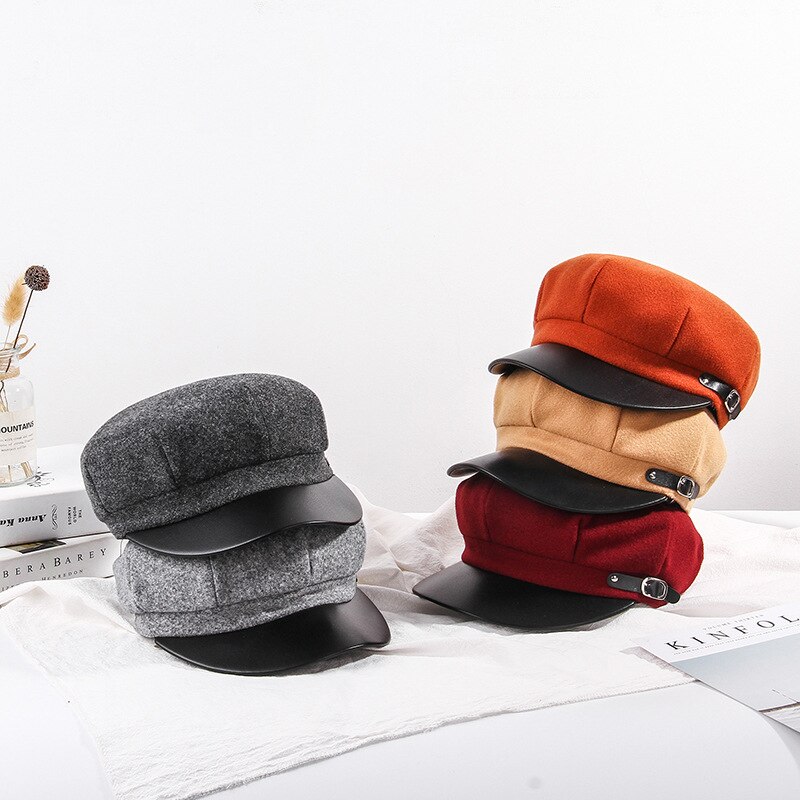 Nowy jesień zima kapelusze dla kobiet w jednolitym kolorze gładka ośmioboczna czapka gazeciarza panie moda retro kapelusz zima beret kobiety solidna kolorowa czapka