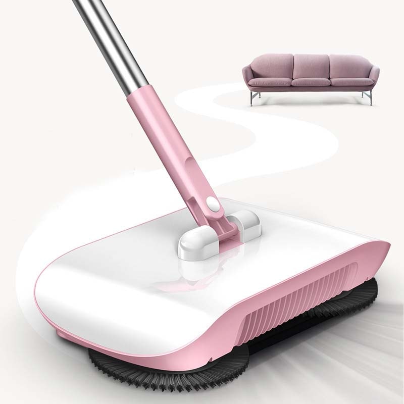 Pink Stainless Steel Hand Push Sweep Mop Machine Push Type Hand Push Magic Broom Dustpan Handle Household Cleaning Package