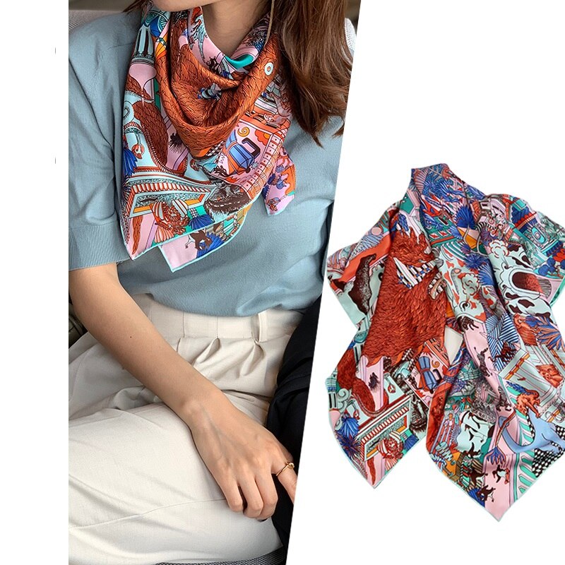 100%  silke skjerf sjal wraps bydyr trykk silke skjerf foulard 35 "  x 35 "