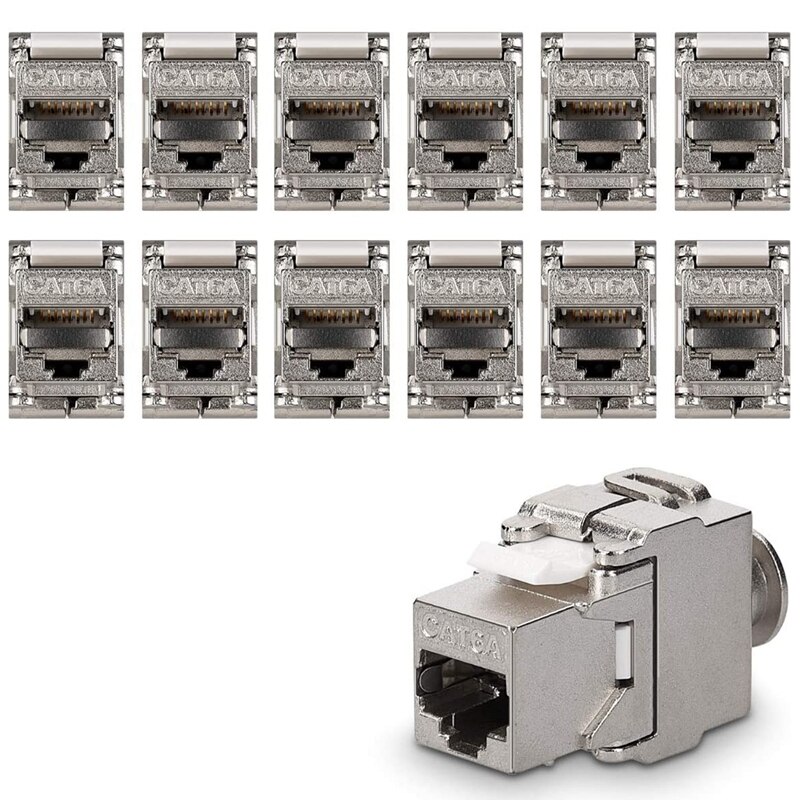 -Keystone Module Jacks - 12 Piece CAT6A Shielded Keystone Jack RJ45 Cat 6A Ethernet Module 10 Gbit with Metal Housing
