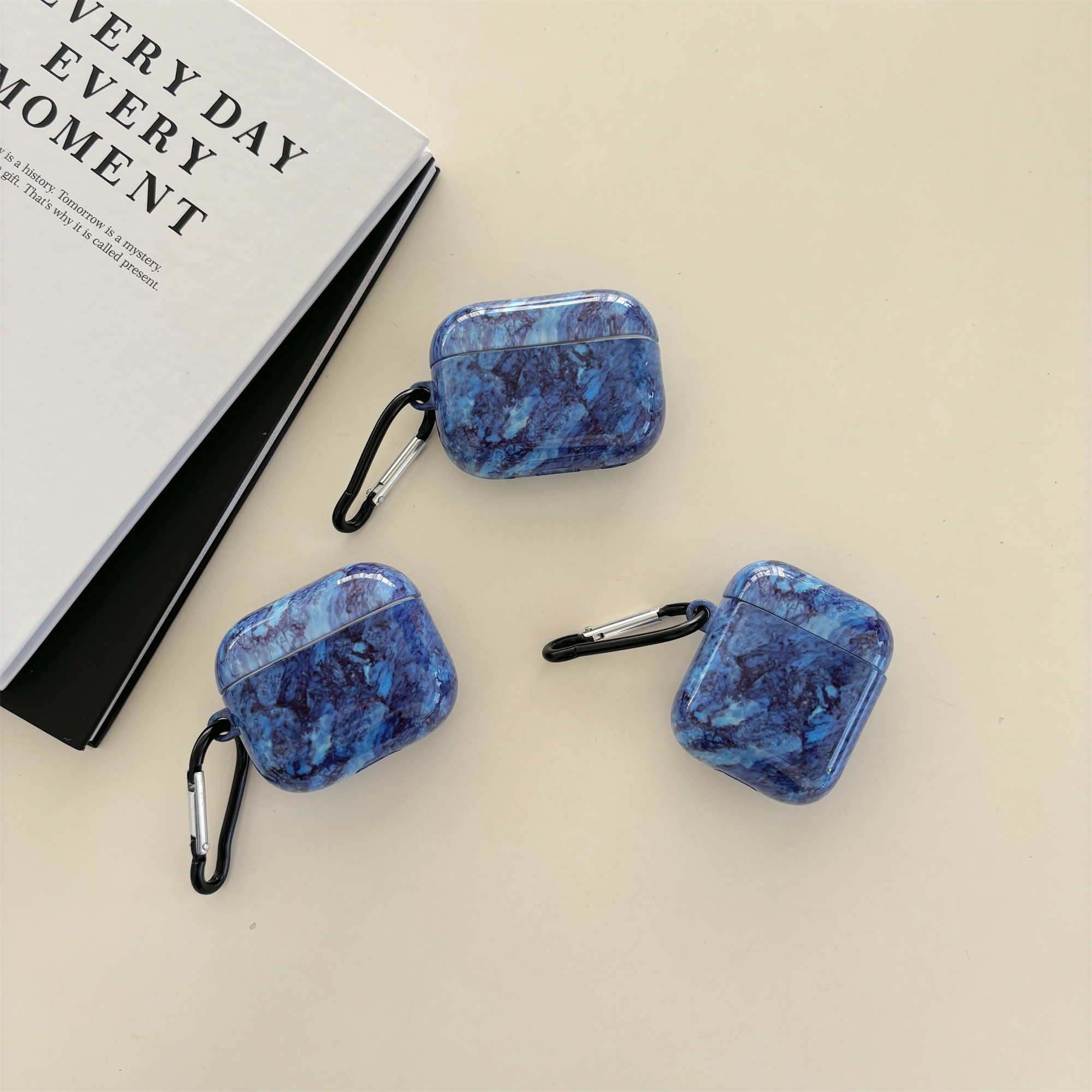 Blå marmor lämplig för airpods 4 3 2 1 pro 2 pro film mjukt fodral hörlursskydd skyddande fodral