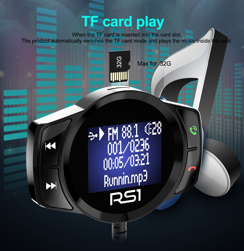 JINSERTA Bluetooth FM Transmitter Car MP3 Player FM Modulator Handsfree Dual USB 2.1A Quick Charger for iPhone X