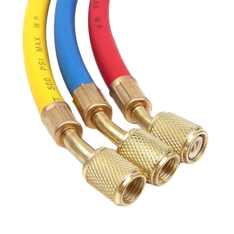 Conjunto de manómetro de colector automático superior A/C R134A manguera de carga de refrigerante con 2 acopladores rápidos para refrigeración de aire acondicionado R134A