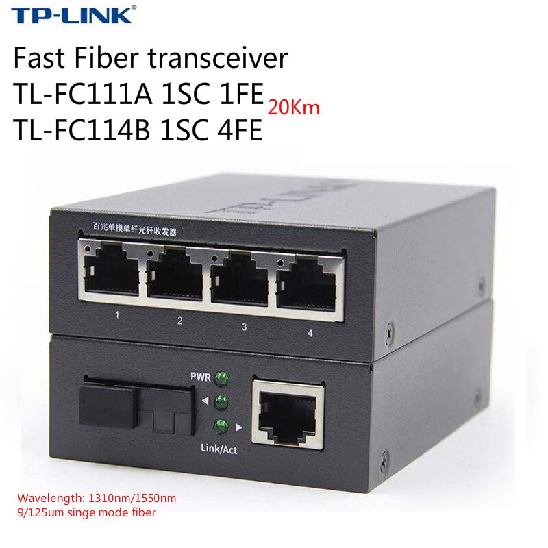 TP-Link Fast Fiber transceiver Optical fiber media converter 10/100M 4 RJ45 Single Fiber SC Singlemode 20km(TL-FC111A/TL-FC114B)