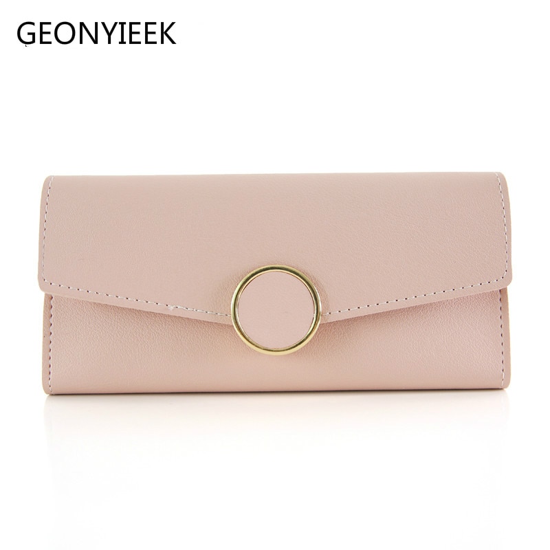 Wallet Leather Women Wallet Long Pu Leather Purse Zipper Metal Circle Decor Wallets Female Hasp Coin Purse Clutch Black