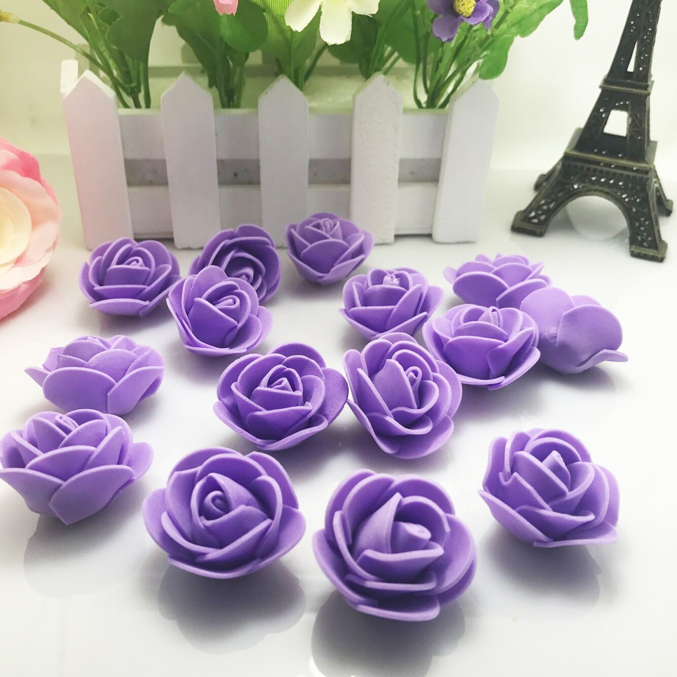 10pcs Tiffany blue Mini PE Foam Roses Artificial Flowers For Wedding Box Handmade Decoration DIY Wreath Valentine's day: purple