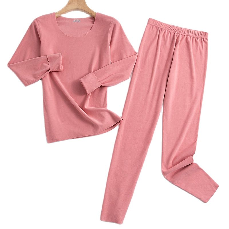 Ropa interior térmica de terciopelo para mujer, conjunto de Calzoncillos largos sin costuras, cálida, de segunda piel, con cuello redondo