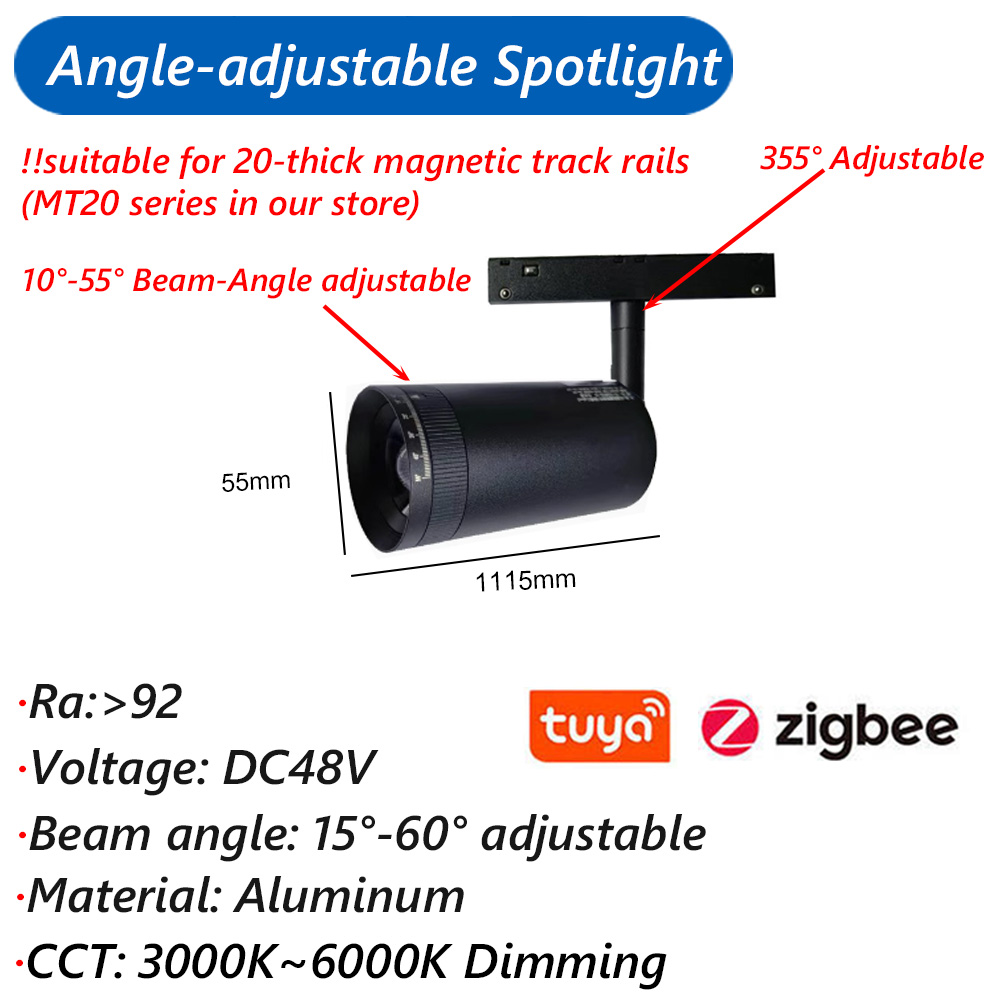 Zigbee3.0 luz de pista magnética inteligente tuya alexa dc48v led ponto grade de inundação lâmpadas pingente moderna casa sala estar preto: YELLOW