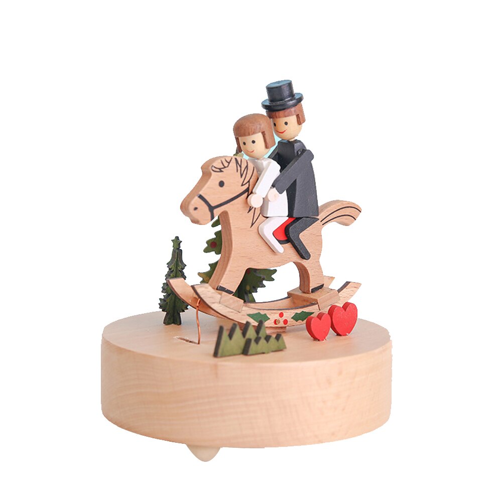 Caja de música de madera para mujeres, de cumpleaños, decoración de boda, hogar, carrusel de madera , artesanía, mecanismo tallado, cajas musicales: F