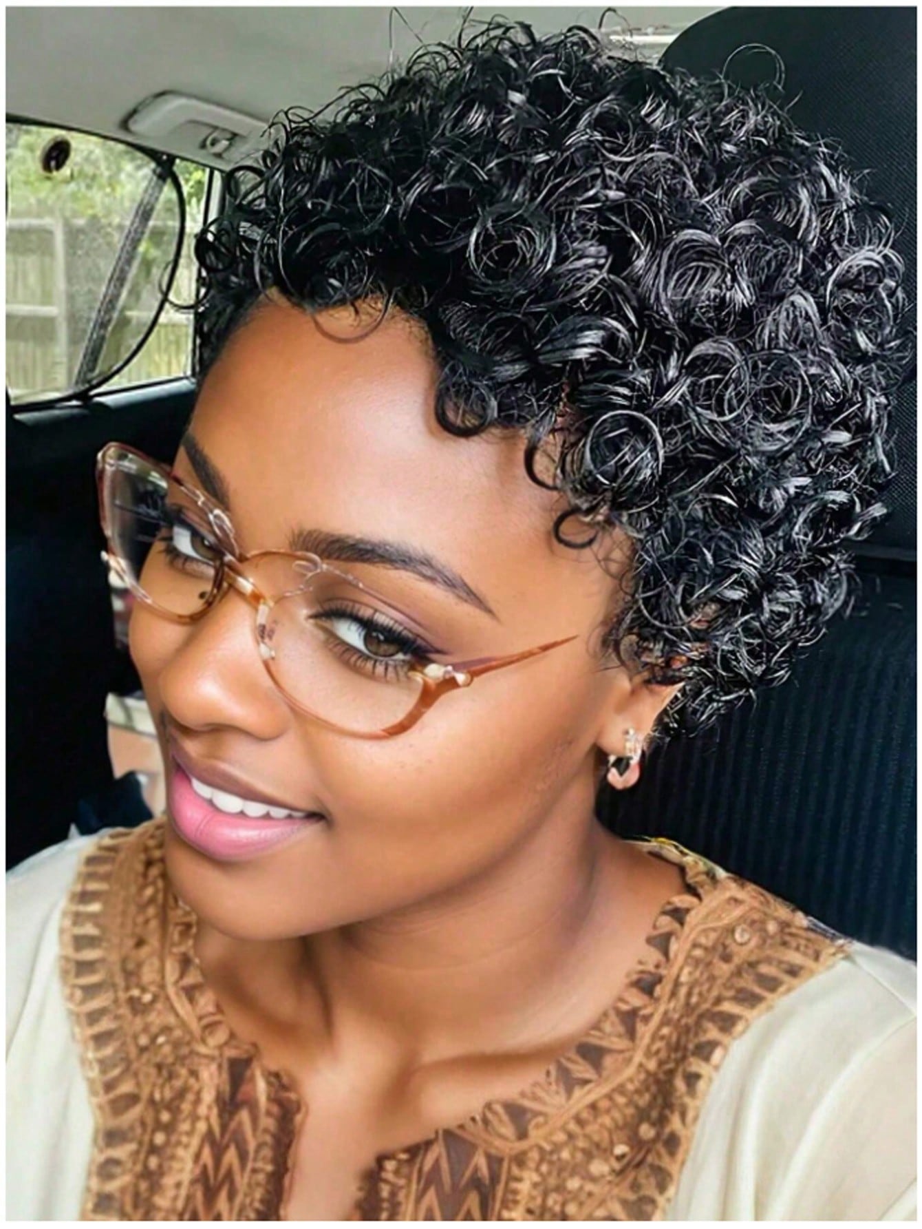 Natural Black Pixie Cut Wigs for Black Women, Short Curly Wavy Synthetic Wigs, African American wig: #1B