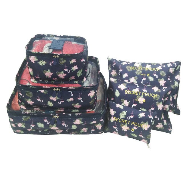 6Pcs/set Travel Luggage Storage Bags Suitcase Packing Set Portable Waterproof Clothes Baggage Cube Cases Organizer bag in bag: Flamingo