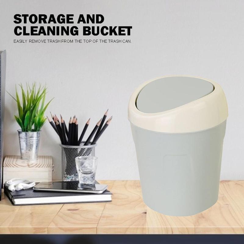 Plastic Mini Desktop Waste Bin Home Kitchen Trash Can Rolling Cover Dustbin Trash Basket for Table Home Office