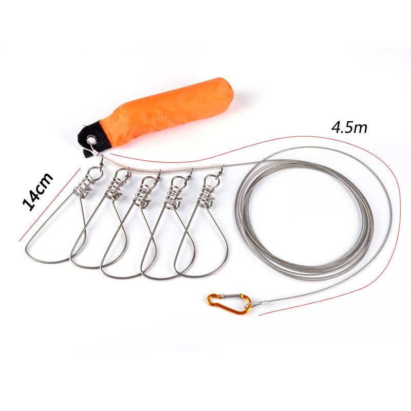 1pc 5 snapper rustfritt stål tau flyte fisk stringer fiske lås fiske tau til tilbehør kina takle  m6