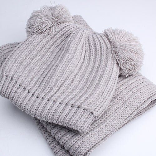 Furtalk lasten talvihattu ja huivisetti lapsille lämmin talvi kaksinkertainen pom pom hattu poikavauva tytöt fleece neulottu pipo hattu ja huivi: Vaalean harmaa