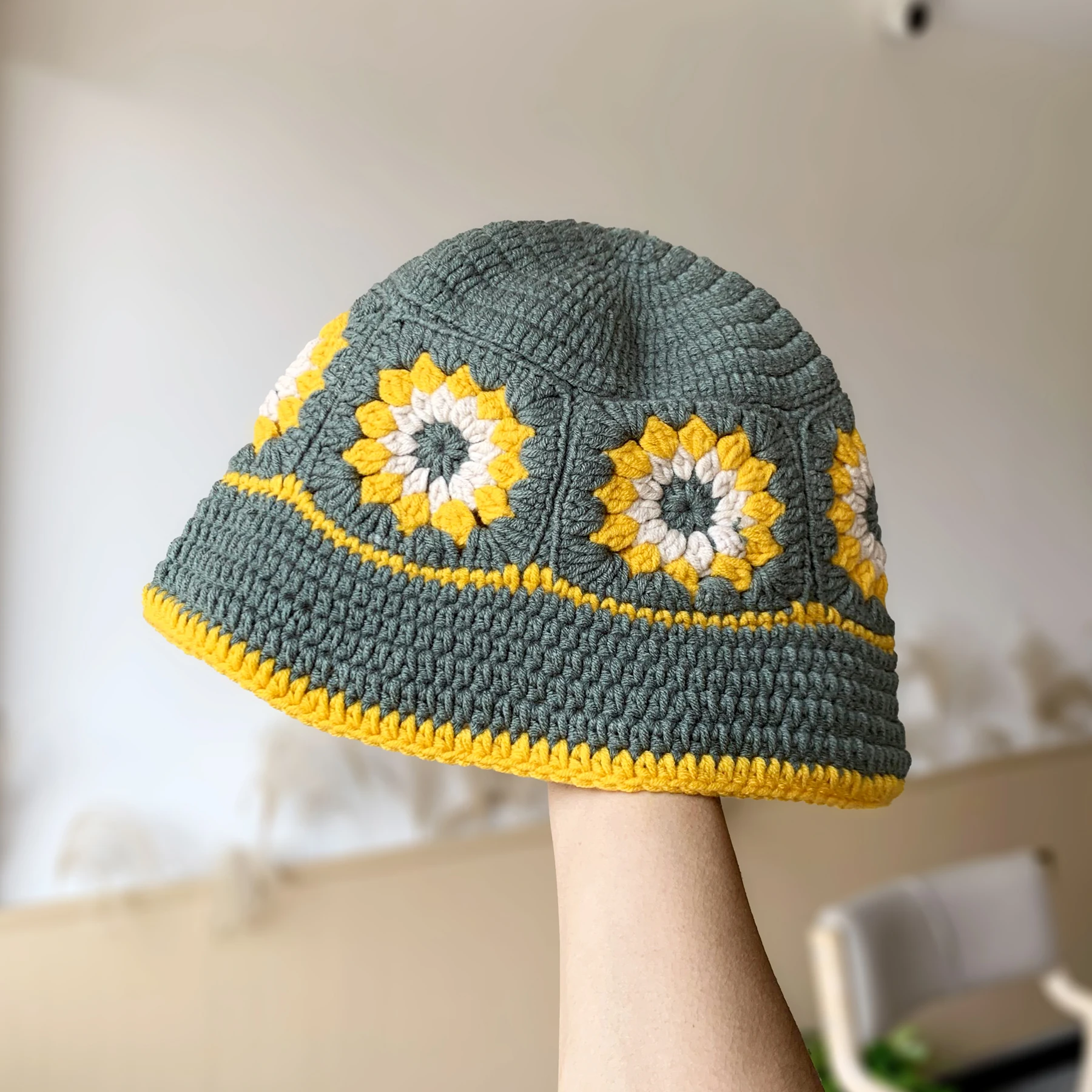 INS Korea Handmade Crochet Bucket Hats for Women Y2k Vintage Summer Beach Hat Flower Hollow Knitted Bob Sombreros Bonnet Caps: PURPLE