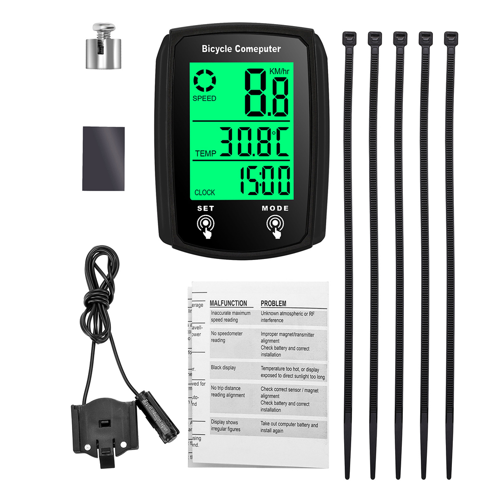 Bedrade fietscomputer met led-digitale snelheidsmeter, kilometerteller, touchscreen, waterdicht en met achtergrondverlichting.: Rood