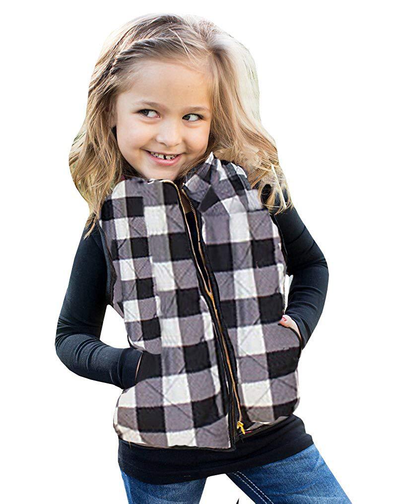Efterår vinter jul børne ærmeløs quiltet bøffel plaid vest jakke børn frakker