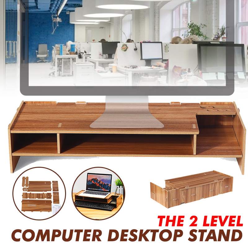 2-Tier Plank Laptop-Stand-Houder Hout Desktop Monitor Stand Computer Monitor Scherm Riser Plank Plint Laptop stand Bureau Houder