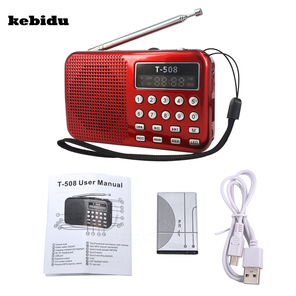 Kebidu t -508 mini-fm-radio mit lautsprecher, wiederaufladbar, digitales led-display, stereo, usb, tf 50mm micro-sd-karte,  mp3- player