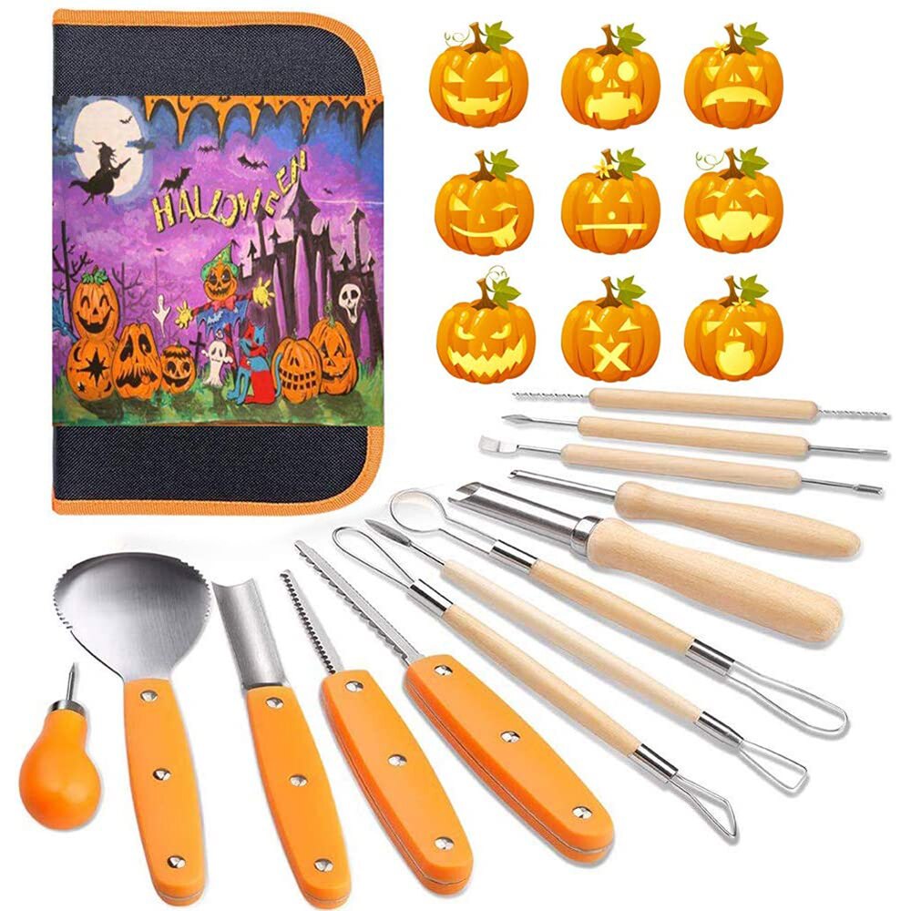 Rustfritt stål 5/14 stk/sett halloween gresskar utskjæringskniv verktøysett holdbart utskjæringsverktøy sett til frukt og grønnsaker med verktøysett