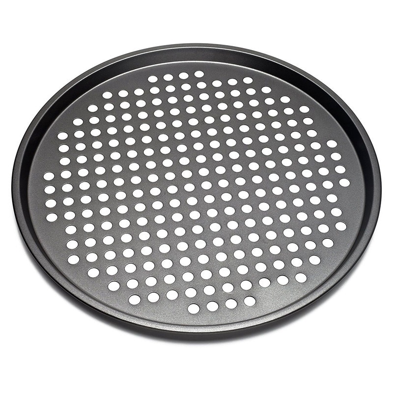 Bandeja para hornear pizzas antiadherente de acero al carbono bandeja de 32cm soporte para platos y pizzas utensilios de horno doméstico para cocina accesorios de Herramientas-Negro