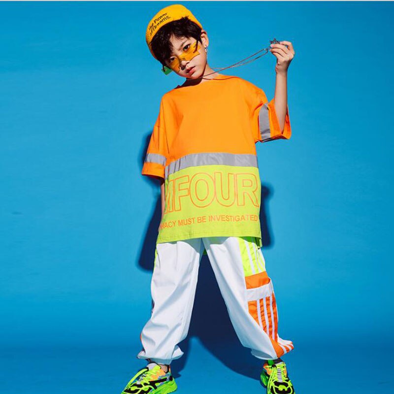 Kids Wedstrijden Hip Hop Dansen Outfits Oversize T-shirt Dance Jogger Broek Jazz Dans Slijtage Kostuums Kleding Voor Jongens Meisjes