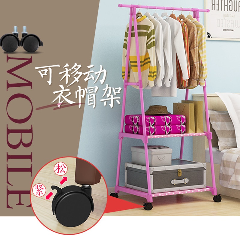 Simple Multi-Function Coat Rack Floor Standing Triangle Clothes Hanger with Wheels Storage Rack for Bedroom Wardrobe Hangers