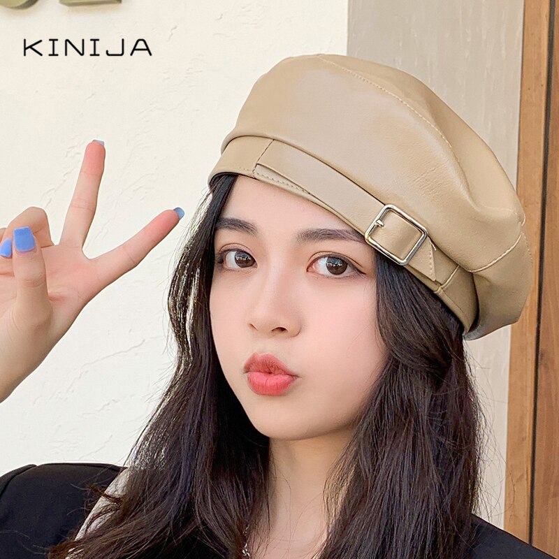 Patent Leather Beret hat Women French Artist Hat Ladies Autumn winter Female Bonnet Beanies Gorras Harajuku