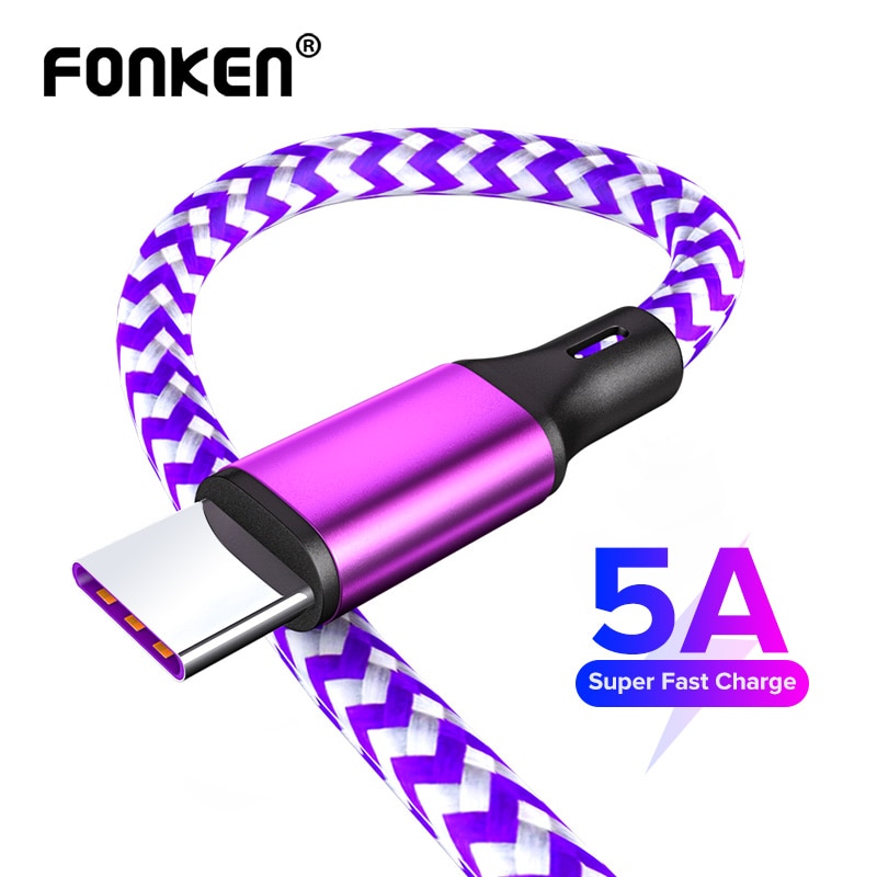 FONKEN USB Typ C Kabel 5A Telefon Ladekabel Typ-C Ladegerät Kabel Für Xiaomi Redmi Hinweis 9 Handy, Mobiltelefon kabel Super Schnelle Ladegerät C