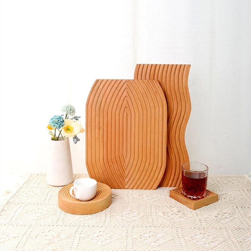 Food Photography Photo Props Wooden Crafts Wave Pattern Food Fruit Dessert Dinner Bread Tea Coffee Trays Plates Storage