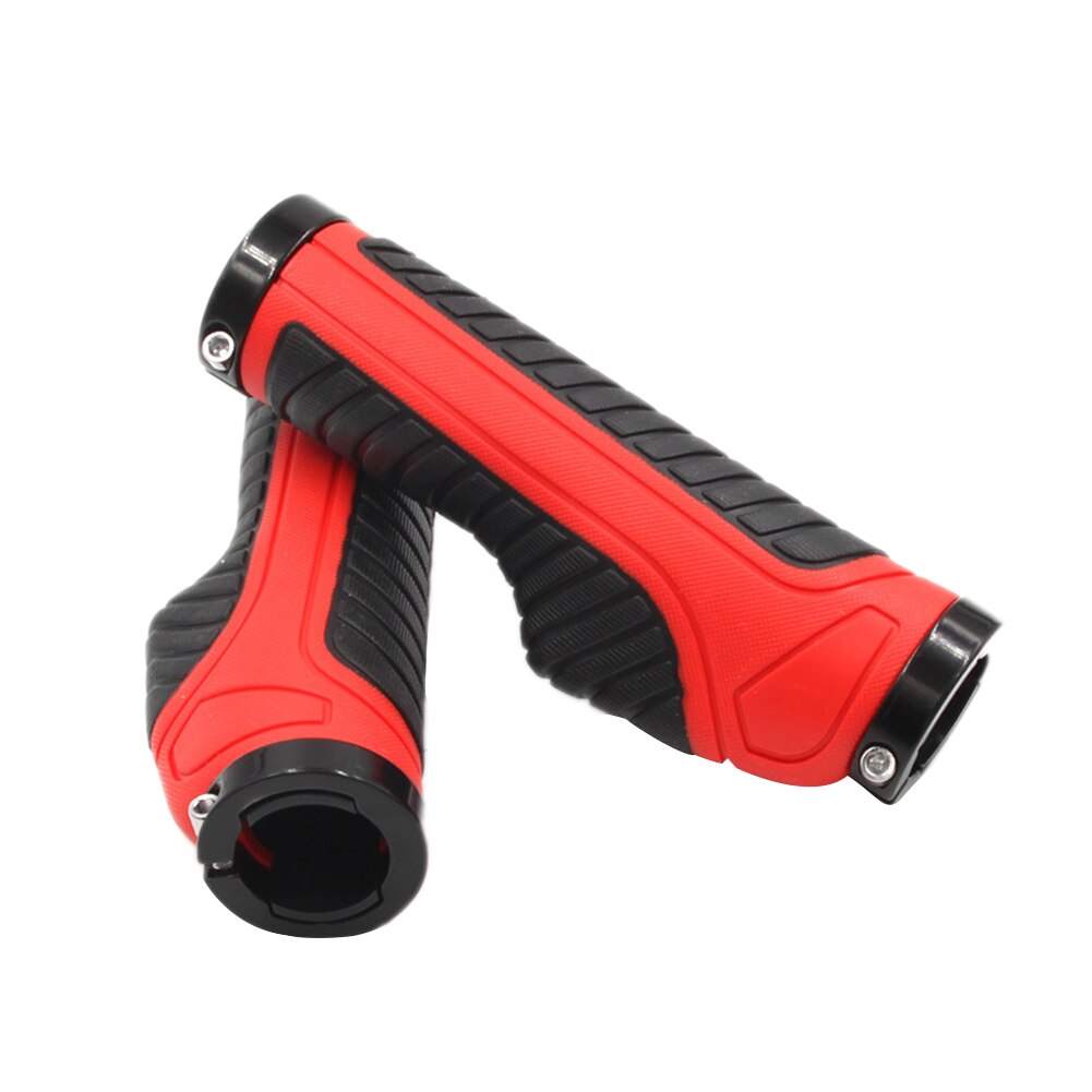 Bike Handlebar Grips, Ergonomic Double Lock-on Mountain Bike Rubber Handlebar End Grips: Red