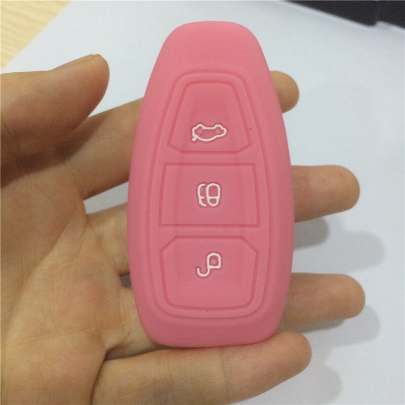 Silicone rubber car key case cover for Ford Focus 3 MK3 ST RS Ecosport Kuga fiesta Fiesta Focus Mondeo3 Buttons smart key: Pink