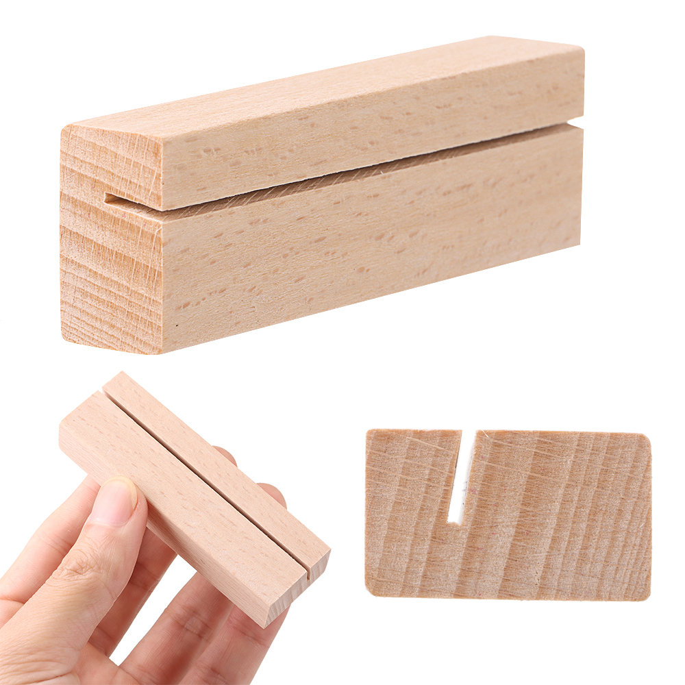 Wooden Business Card Holder Rectangle Wood Block Photo Picture Stand Wedding Party Table Name Number Clips Desktop Menu Holder