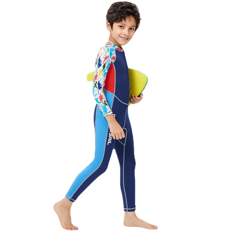 2Mm Neopreen Full Body Wetsuits Kinderen Swimwears Duikpakken Lange Mouwen Jongens Meisjes Surfen Blauw Rash Guards