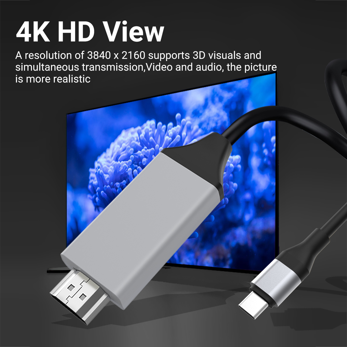 Cable USB C a HDMI de 6,6 pies 4K para monitor, adaptador HDMI a USB C para MAC, convertidor USBC a HDMI para iPad pro, MacBook air