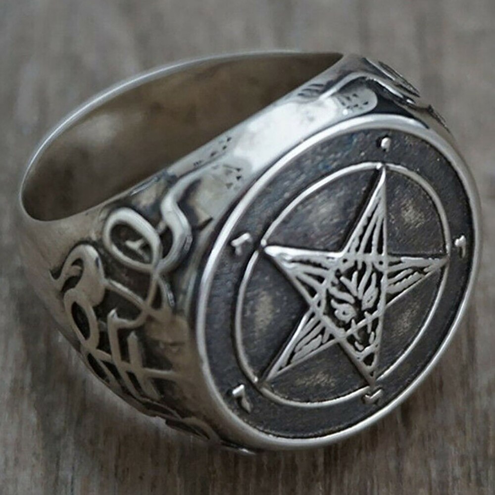 Viking Graveren Vijfpuntige Ster Ring Biker Rots Rap Metal Vinger Sieraden Mannen Vrouwen Punk Hip Hop Party Night club Ring